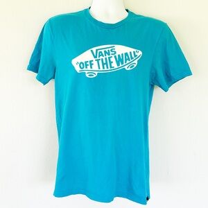 Vans Off the Wall blue white skateboard graphic print custom fit tee size medium